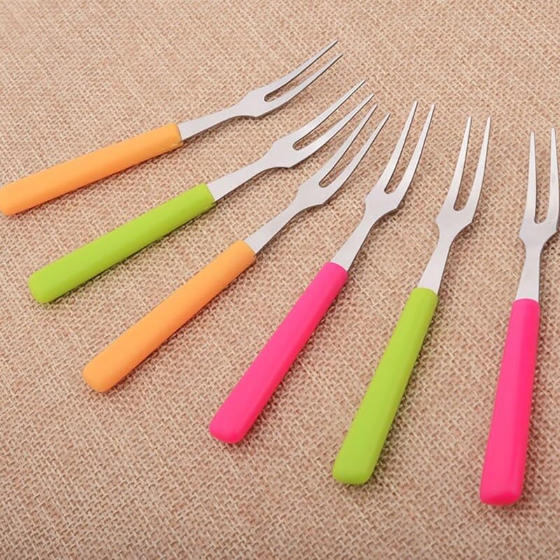 Image of Multipurpose Lightweight Stainless Steel Mini Fruit Fork for Fruit Picks Sticks,Appetizers Sushi Cake Cocktail Multicolor 6 Pcs (Size : 10CM)