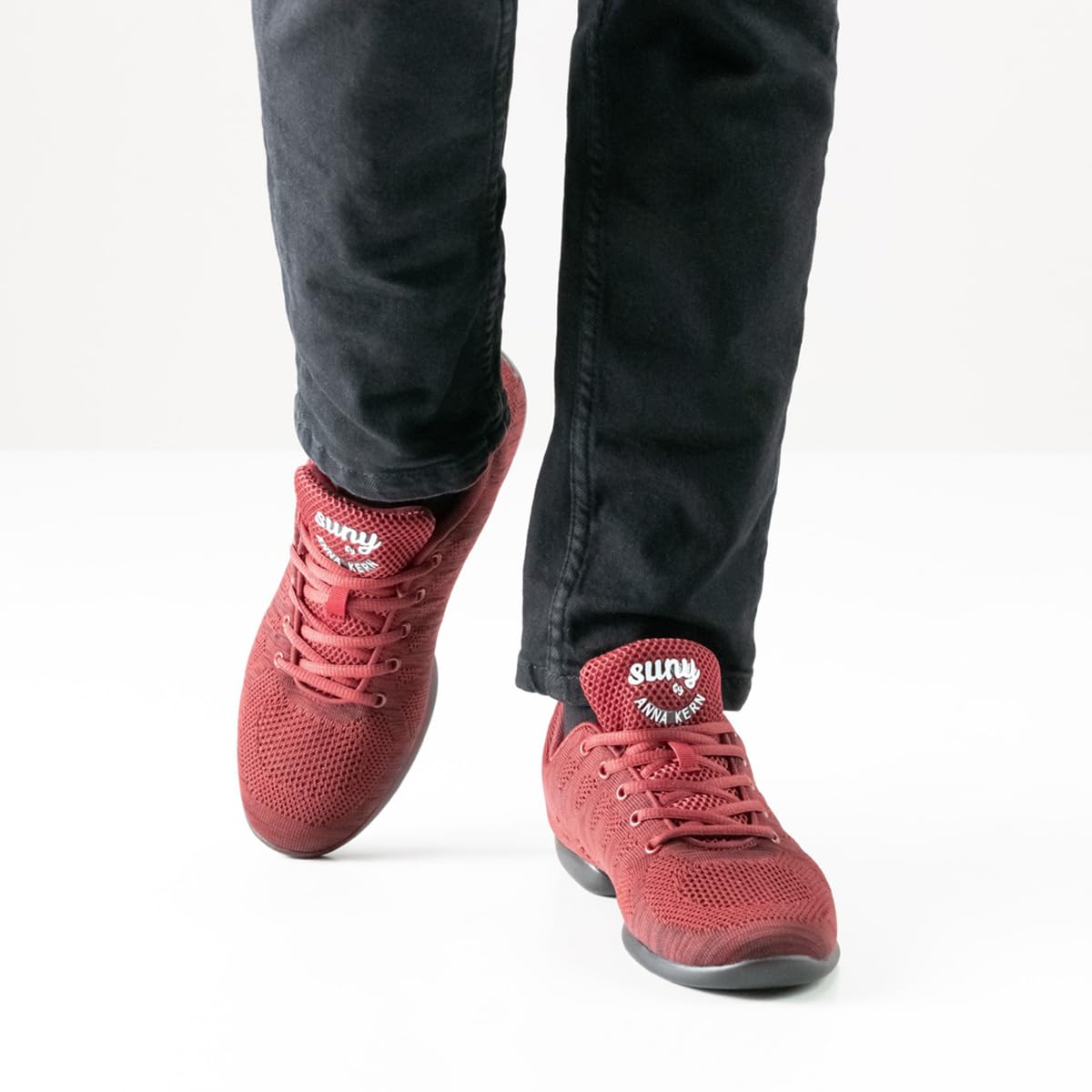 Anna Kern Herren Dance Sneakers 4035 Bold - Textil Rot/Schwarz - Normalweite - 1 cm Sneaker Absatz - Geteilte PU Sohle