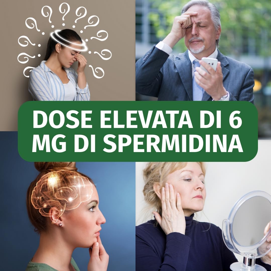 Spermidina Forte - Dosaggio elevato: 6 mg per capsula dall'estratto di germe di grano - Testato in laboratorio - 120 Capsule - Green Naturals®