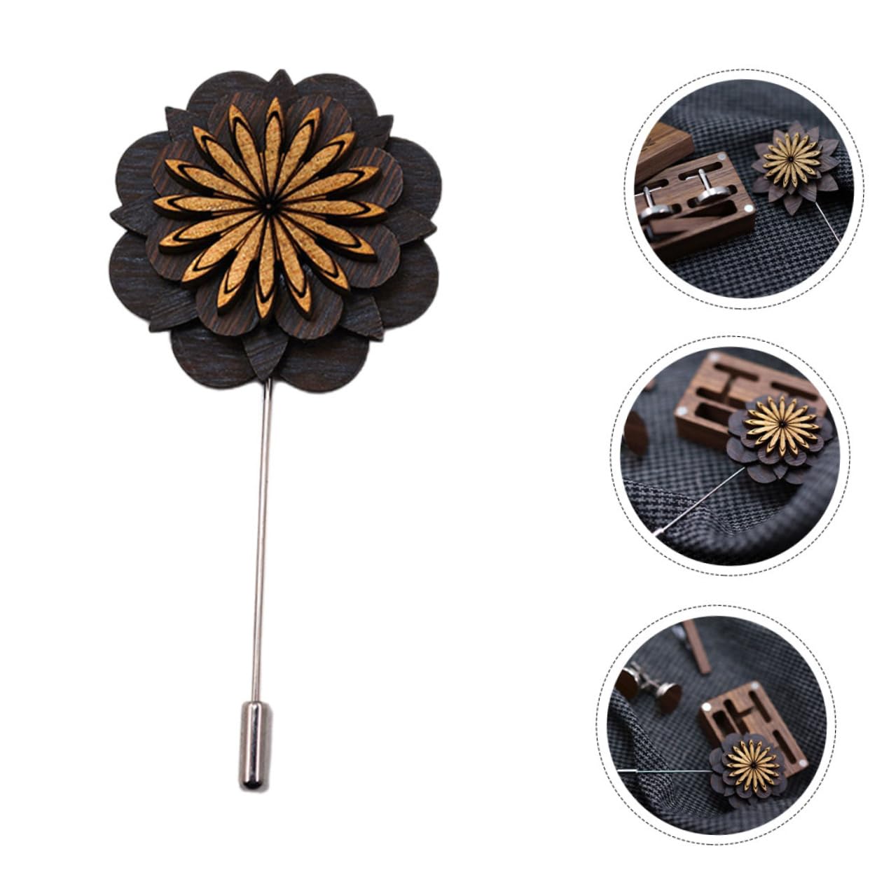 5stücke Holz Anstecknadel Blumen Brosche Für Herren Stilvolle Holz-boutonniere Für Anzüge Praktischer Und Modischer Schmuck Für Jeden Anlass