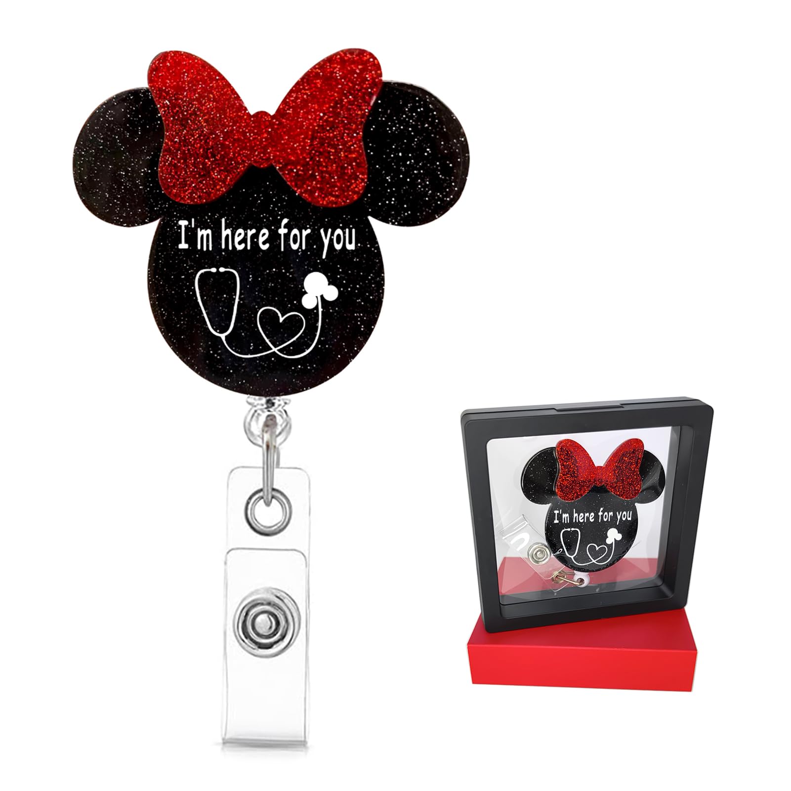 Cute Nurse Badge Reel Funny Mouse Head Name Tag ID Clip Retractable Holder for Doctor Medical Assistant Nursing Student NP CNA LPN RN ER Hospital Work