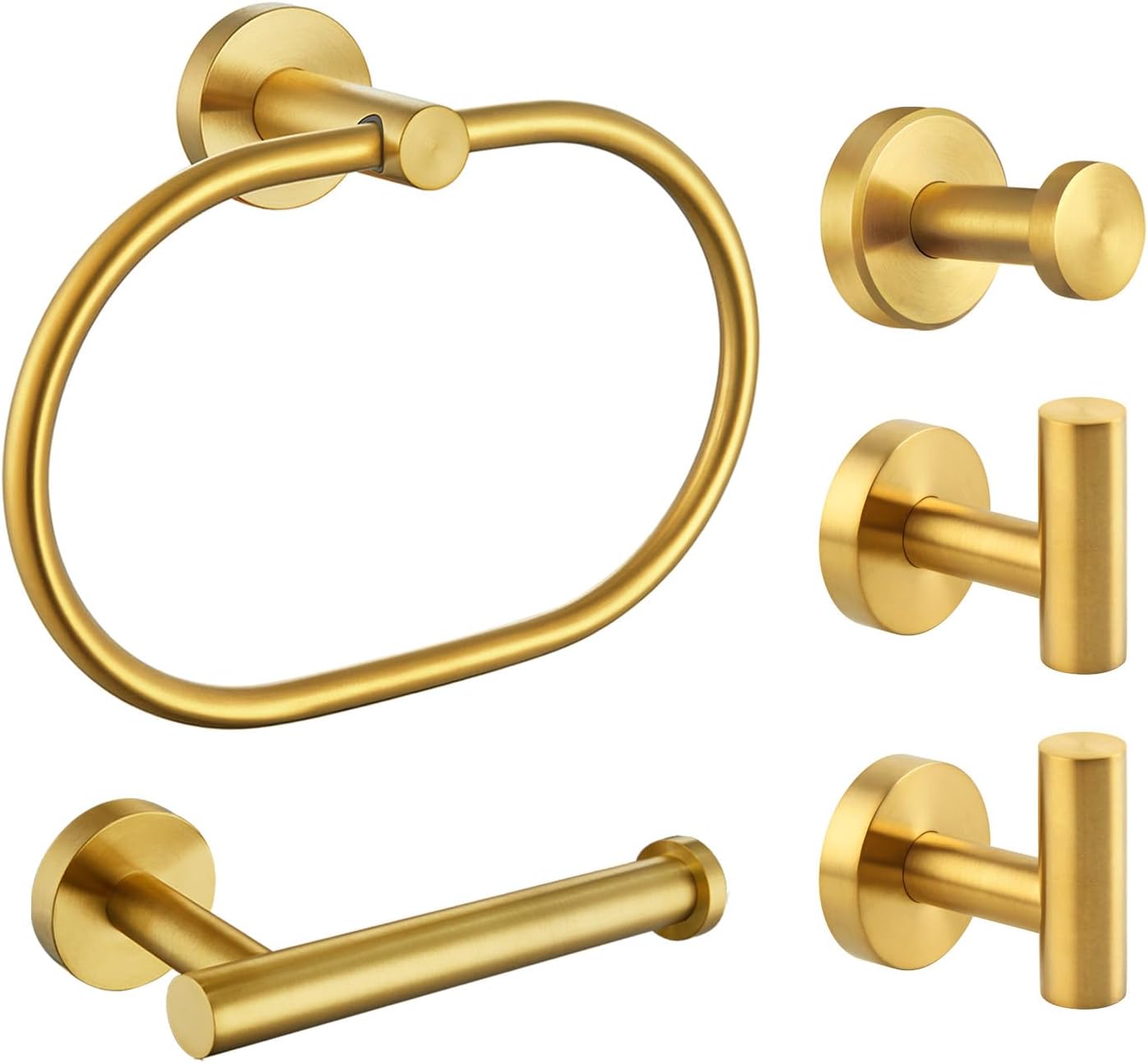 Angle Simple Robe Hook 3 PCS, Toilet Paper Holder, Towel Ring (Brushed Gold)