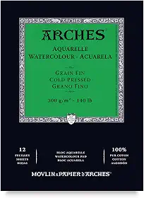 ARCHES Aquarelle 300 g/m² Grão Fino Branco Natural Bloco 14,8x21 12 Folhas.