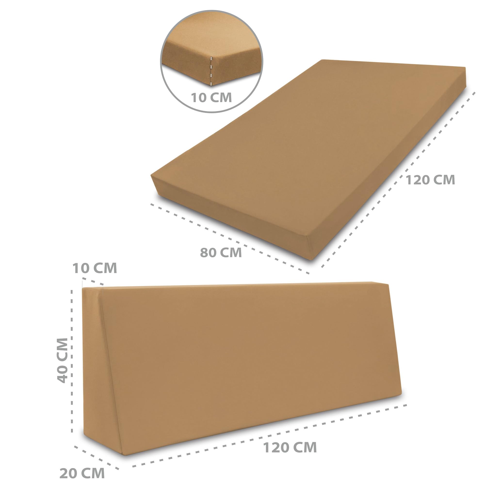 Amazinggirl Bezug für Schaumstoffplatte Palettenkissen Keilkissen Bodenmatratze Bezug Set: 40x120 cm + 80x120 cm - Ideal für Palettenmöbel & Bett Zertifikat Oeko-Tex Beige