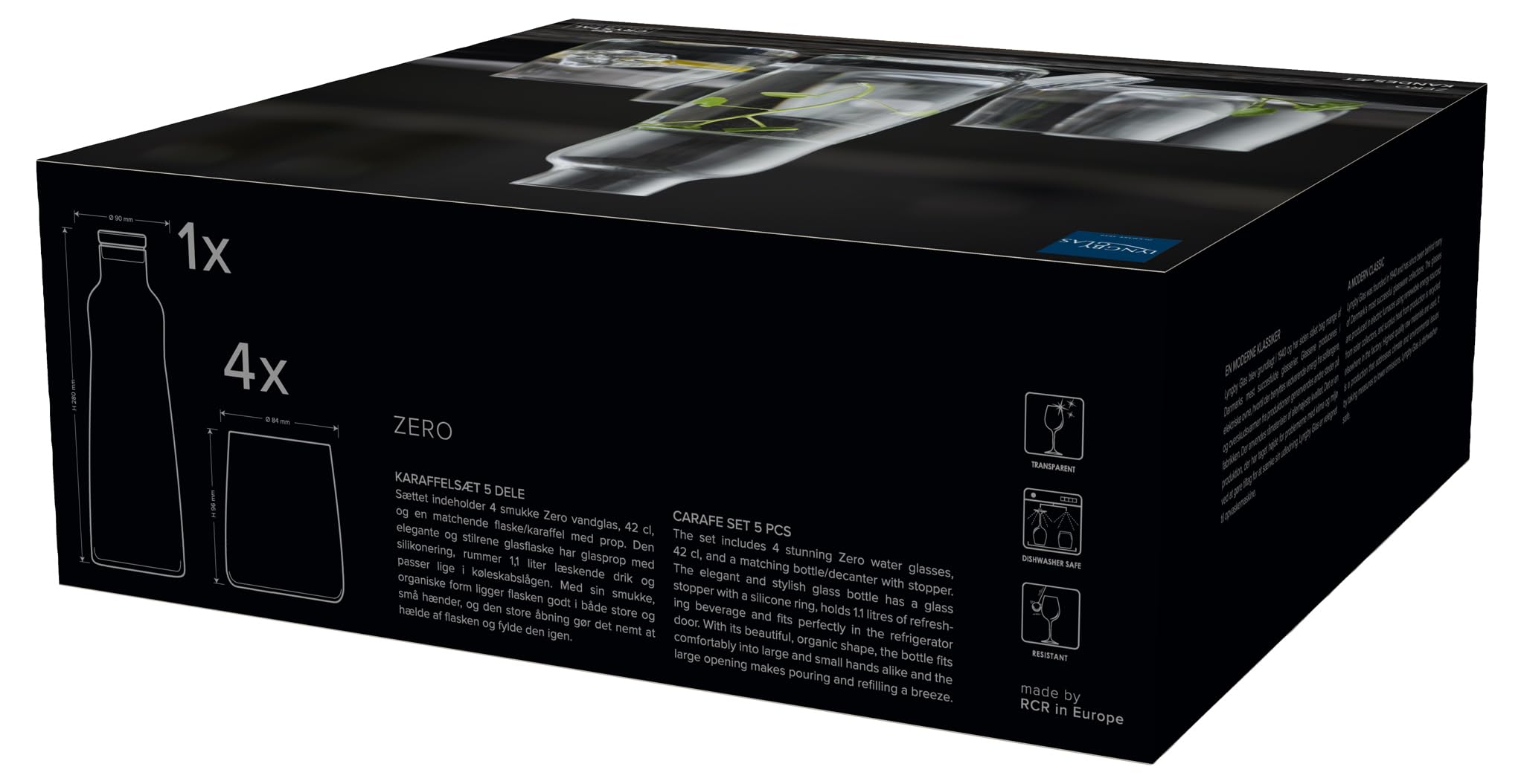 Lyngby Glas Krystal Zero Karaffe-Set, Wasserkaraffe mit Gläsern, 5-teilig, Klar