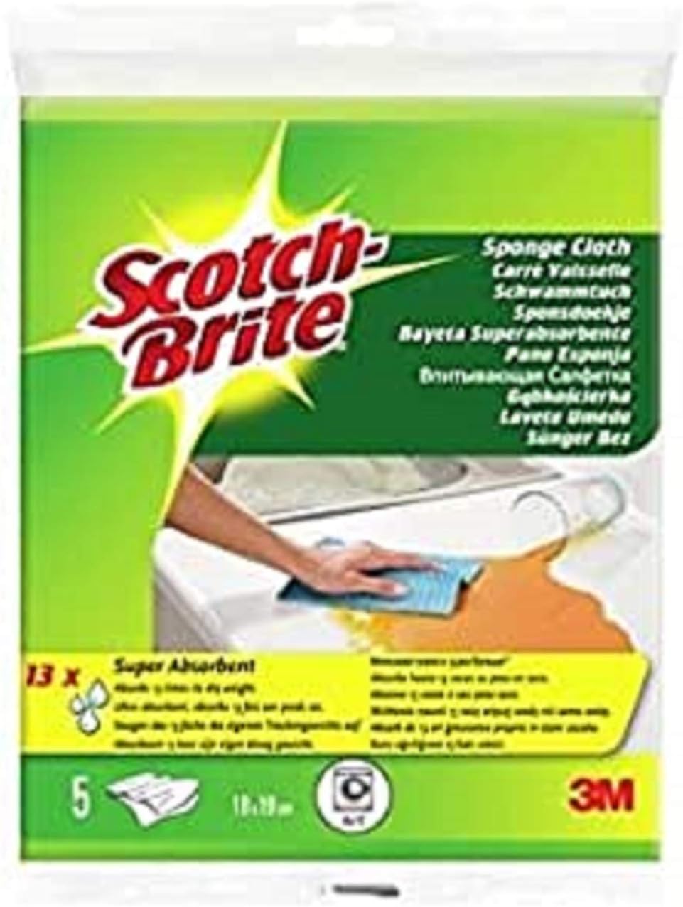 Scotch-Brite Sponge Cloth, Yellow, 5 Sponges - Ideal Everyday Washing up Sponge for Kitchen, Bathroom, and Household, use on Non-Stick Cookware and Glass