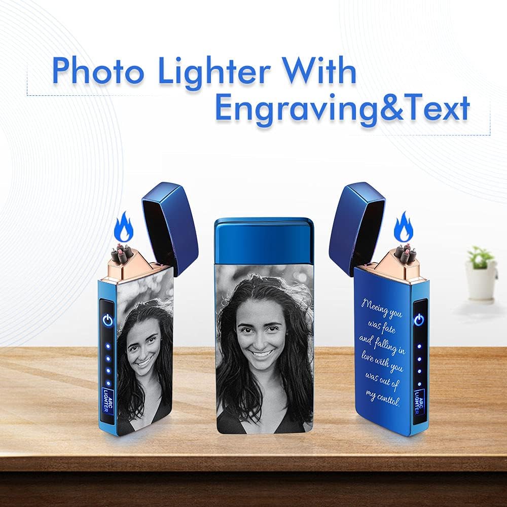 Electronic Lighters-Personalized Cool Lighters with Picture,Custom Photo Lighter for Men,Cigar Lighter,Lighter Electric Rechargeable, for Men,Valentine Gifts,Blue Lighter