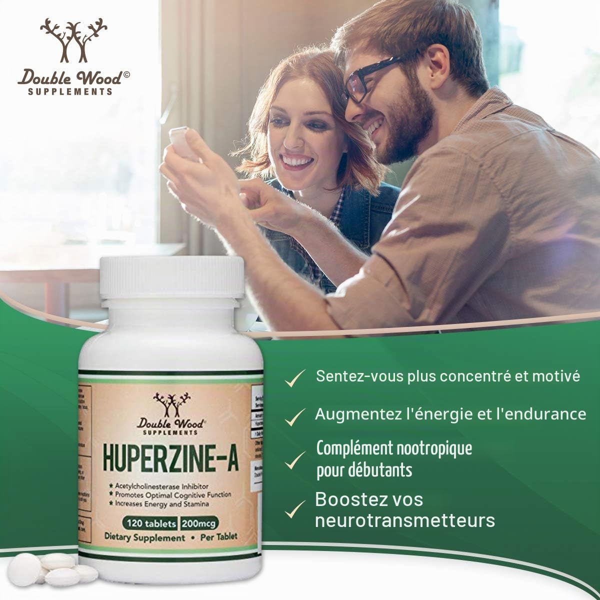Double Wood Supplements L-Huperzine A 1 capsules (Testé par des tiers) Pack de 120