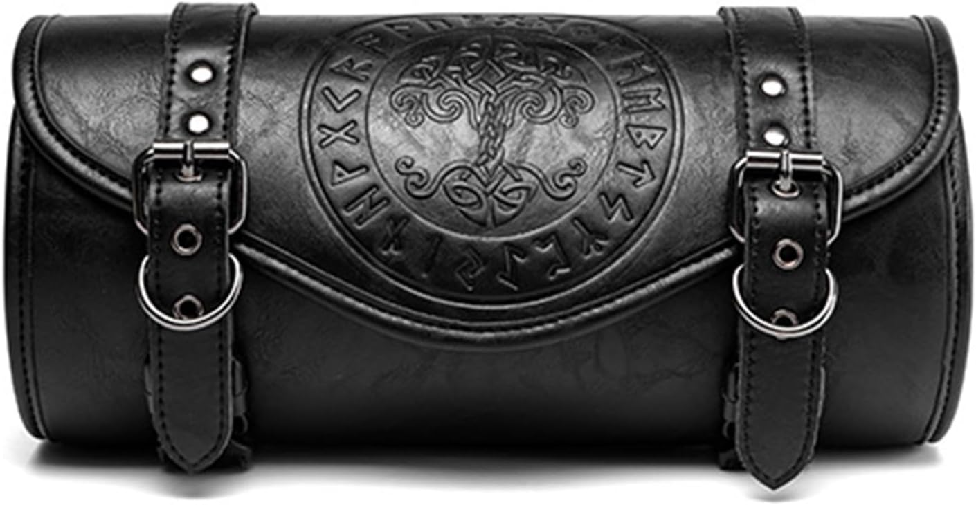 Unique Dark Punk Styles Motorcycle Headlight Bag Vintage Design Strong PU Leather Tool Storage for Travel