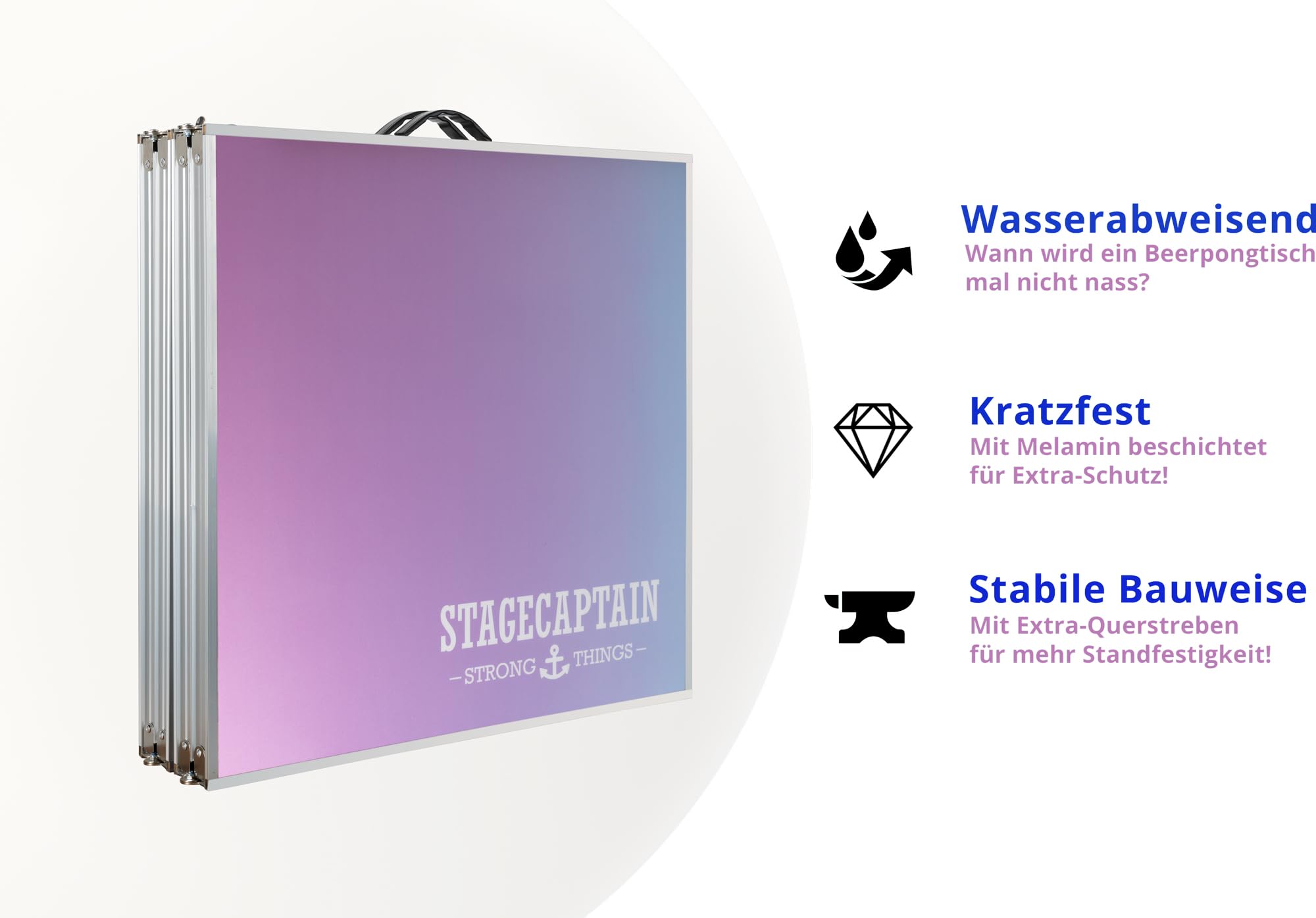 Stagecaptain Beer Pong Tisch “Club” - Stabiler Klapptisch aus Alu - Melamin-beschichtete MDF-Platte (5 mm) - Inklusive 100 Becher und 6 Bälle - Schnell aufgebaut und kompakt beim Transport