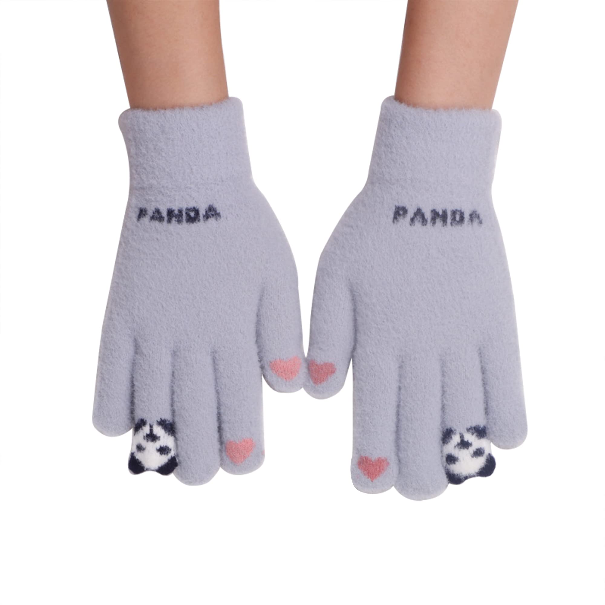 VASTLUCKYWinter Wool Touchscreen Gloves for Women Girls Cute Panda Finger Print Windproof Warm Knit Texting Gloves Mittens