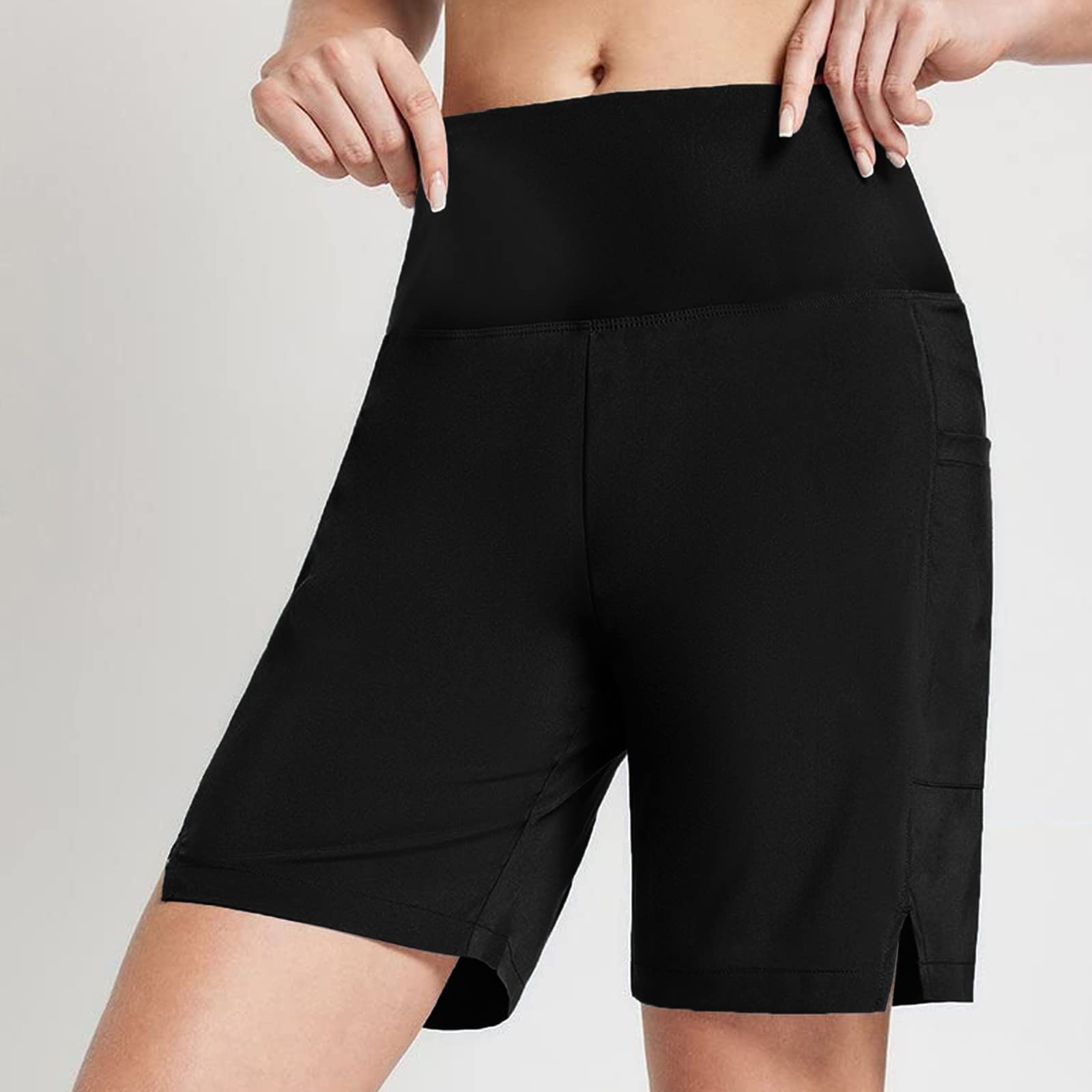 Short de Bain Femme Long Maillot Shorty Noir Bas Bikini Boxer Taille Haute avec Poches Shorts Plage à Séchage Rapide pour Yoga Natation Surf