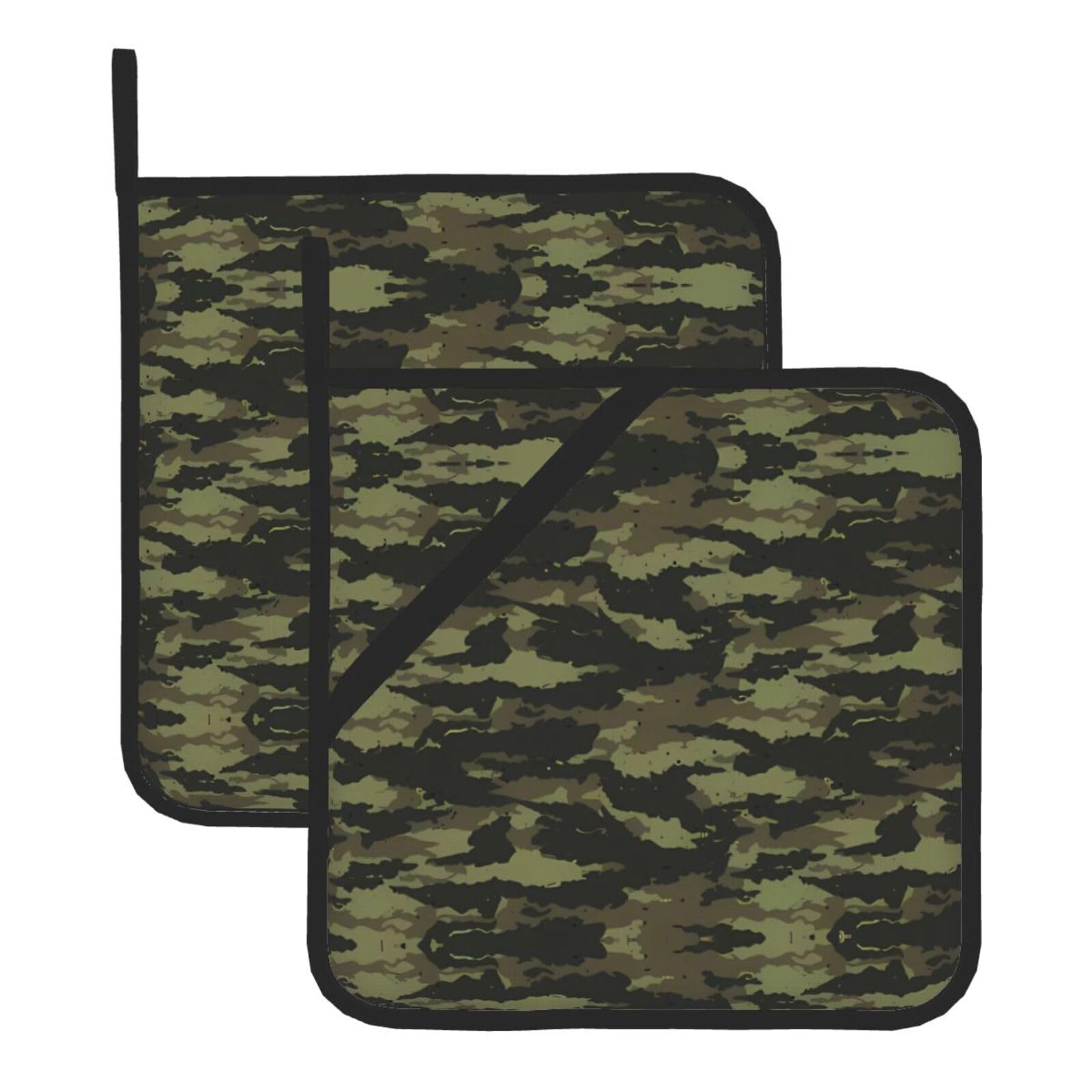 YYHHAOFA Camouflage Prints Square Hot Pads for Kitchen Counter - Waterproof Pot Covers with Hanging Loop - Thick Heat Resistant Trivets for Microwave & Oven (2-Pack)