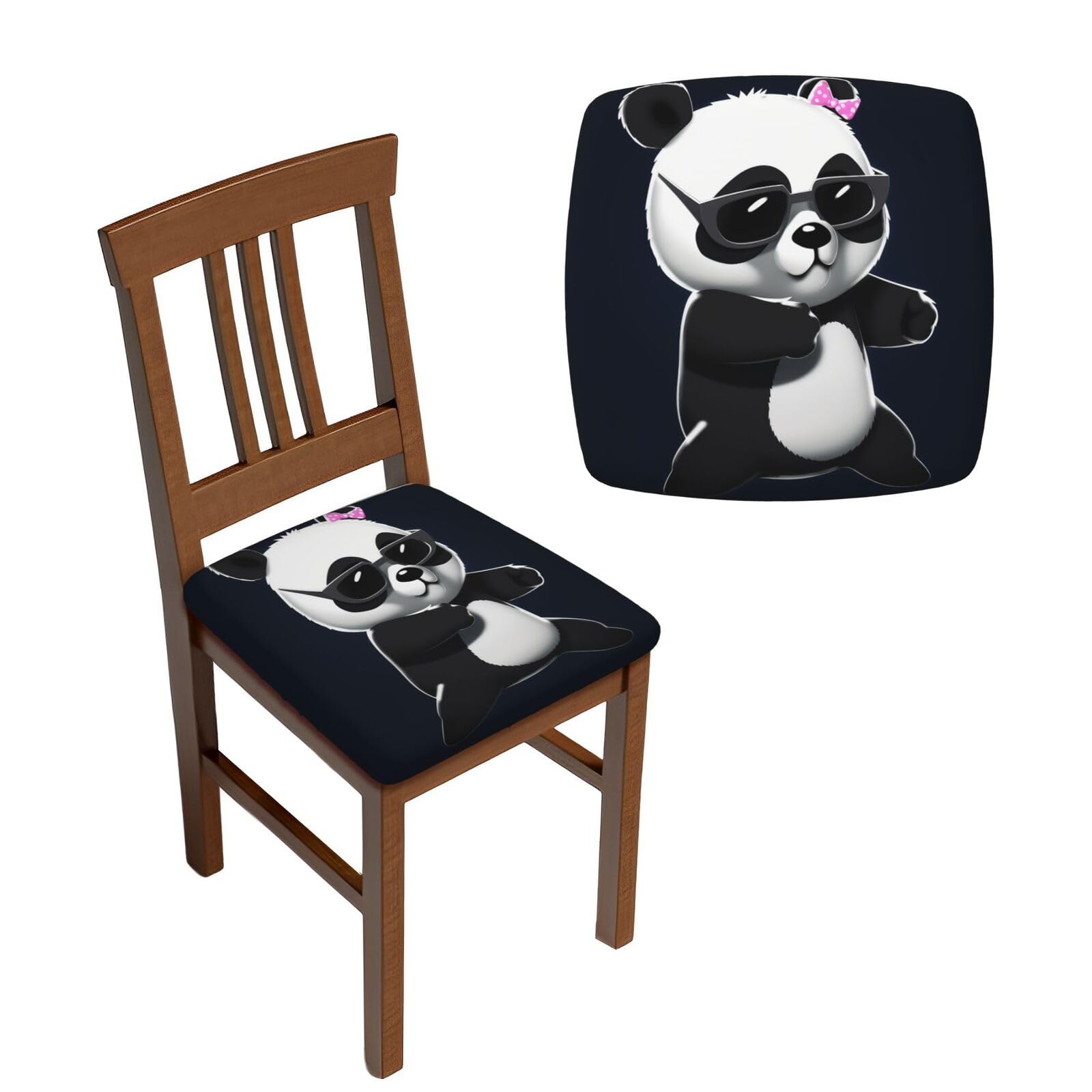 FodPand 4PCS Dining Chair Covers for Dining Room Cool Panda Chair Seat Cover Stretch Parsons Chair Slipcover Removable Washable Seat Cushion Slipcovers Cover for Kitchen Office