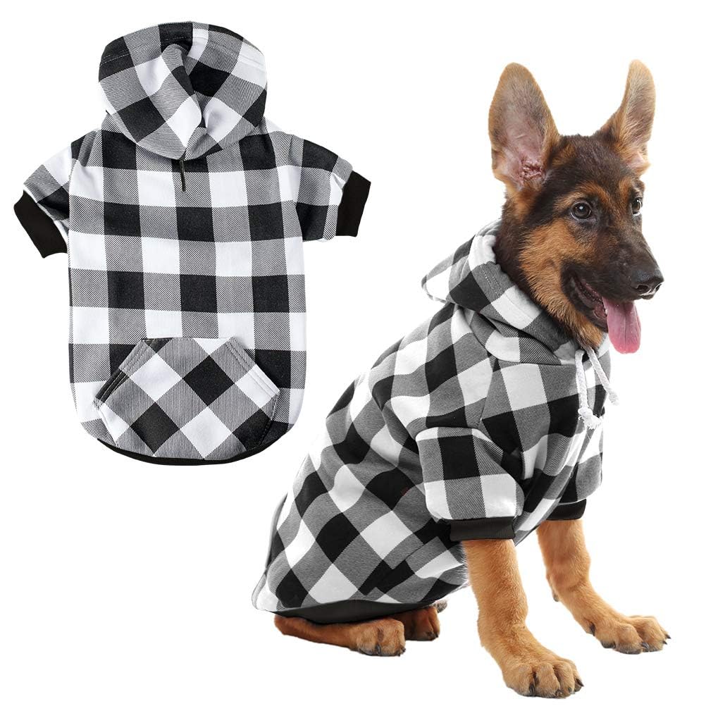 KOOLTAIL Plaid Jumper with Hat and Pocket, Fleece Dog Hooded Sweatshirt Clothes