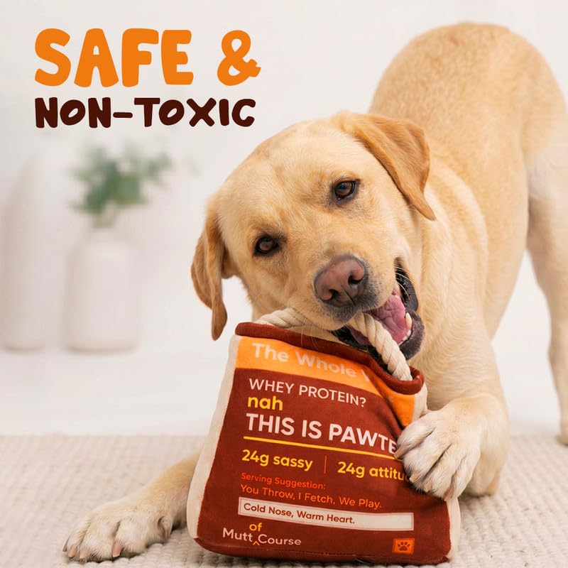Image of Mutt of Course Pawtein Powder Crinkle Dog Toy | Interactive Crinkle Plush Toy for Dogs | Soft Chew & Play Toy for Puppies & Dogs