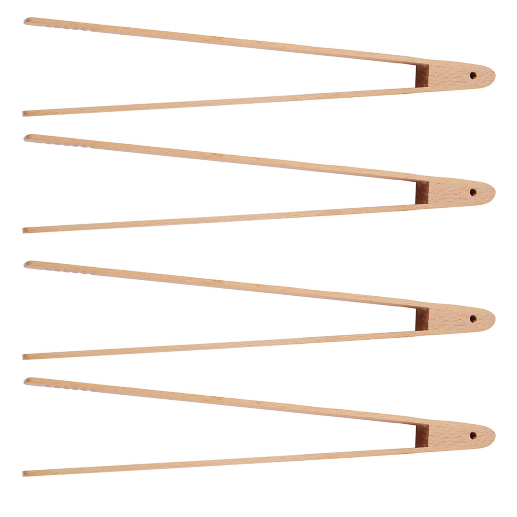 CTRLZS 4 Packs 12 Inch Wood Toaster Tongs Kitchen Tongs for Serving Food, Flipping Meat, Grabbing Toast and More