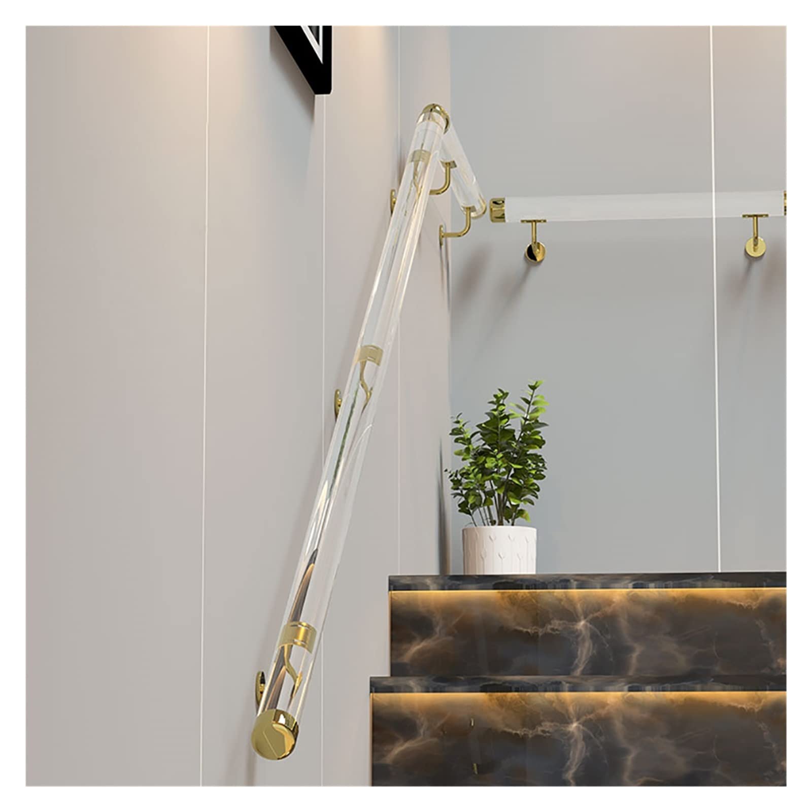 Corrimano per scale in acrilico trasparente con staffa di montaggio a parete, design moderno, per interni ed esterni, antiscivolo e adatto ai disabili, dimensioni 280 cm Corrimano per scale in acrilico trasparente con staffa di montaggio a parete, design moderno, per interni ed esterni, antiscivolo e adatto ai disabili, dimensioni 280 cm