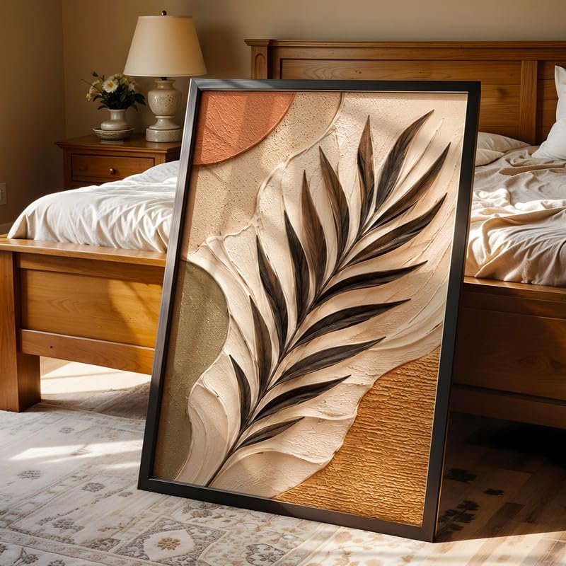 Image of NoWorries Floral Botanical Wall Painting with Frame | Premium Textured Flower & Leaf Artwork, Pastel Nature Wall Decor Framed for Living Room Bedroom Office and Home Decoration (Art-12,25x37inch)