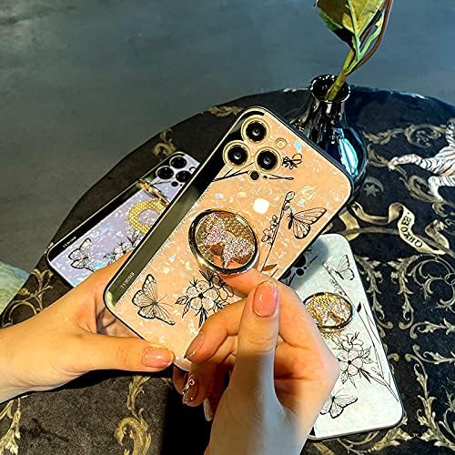 Miniatura 4 de Funda para iPhone 1212 Pro, bonito espejo de concha de caracola, mariposa 3D floral con pedrería de diamante, elegante funda protectora para niñas y