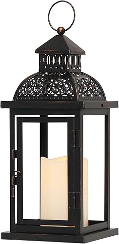 NEEDOMO Faroles decorativos para interiores y exteriores, linterna de 15 pulgadas con vela LED, faroles colgantes de metal vintage para patio,