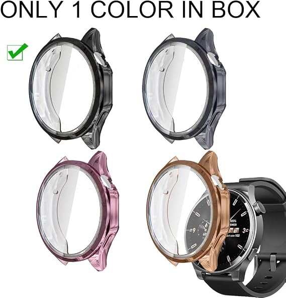 Compatible with TOZO S5 1.43 Round Smartwatch, TPU Cases with Screen Protector, 9H, Black, S5CS77B
