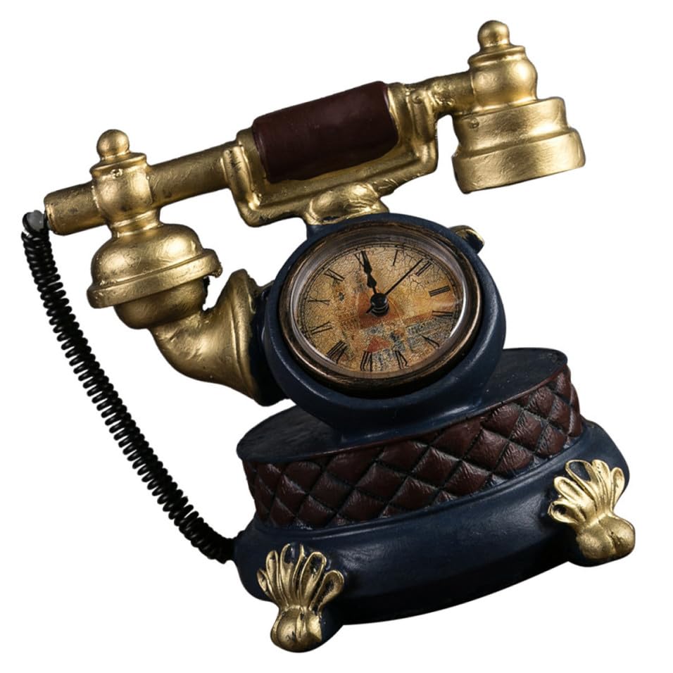 Modèle Téléphone Décoratif Vintage en Résine Dorée avec Horloge Intégrée