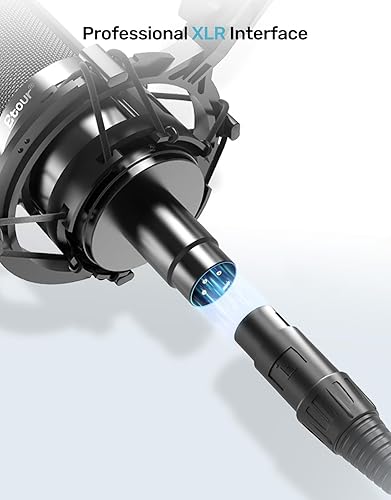 Miniatura 6 de Juego de micrófonos de condensador cardioide incluye soporte de choque dedicado y cable XLR, micrófono de podcast para computadora para cantar,