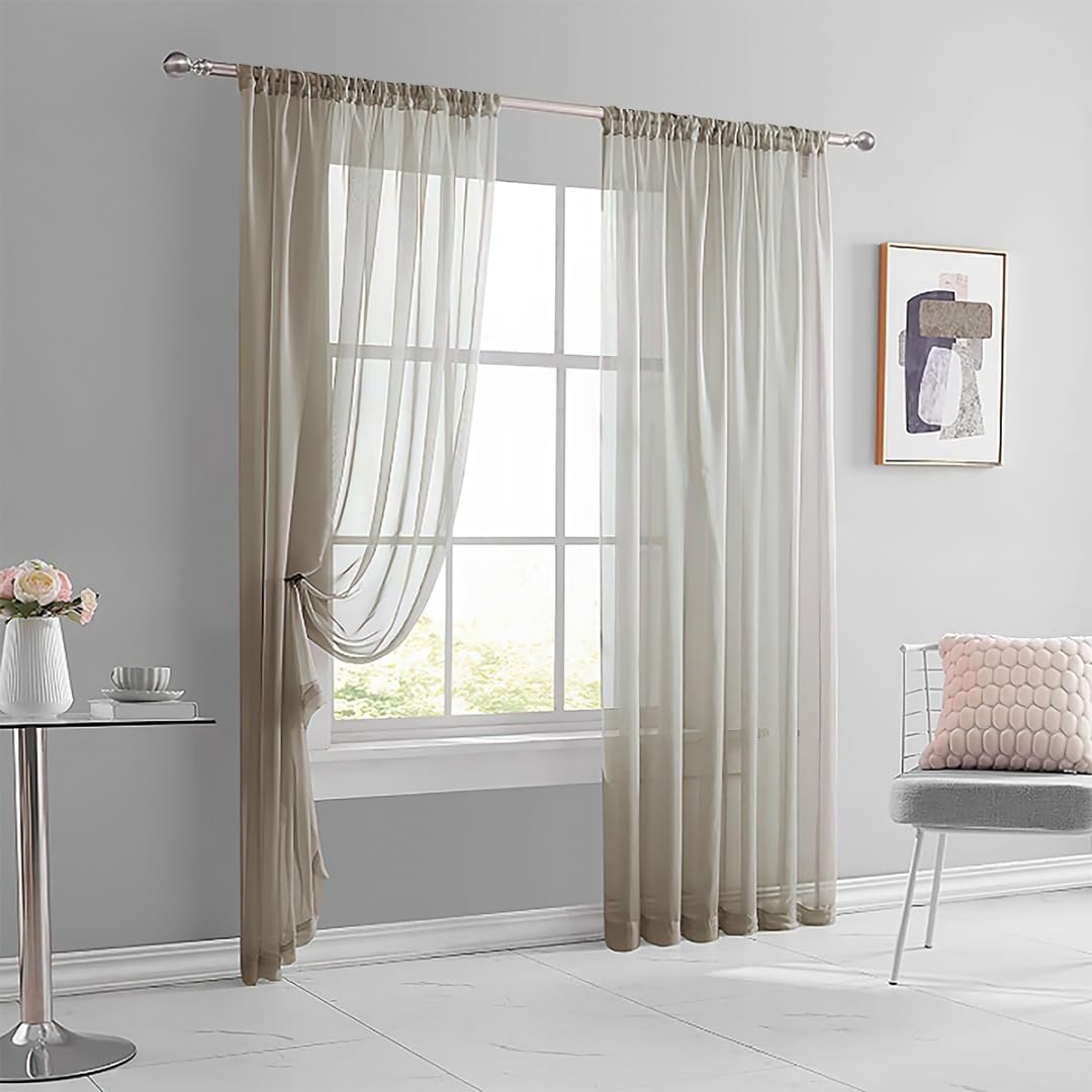 Lukery Translucidas Cortinas Dormitorio, Modernas Visillos Salon, Cortina Salon 2 Piezas, Cortinados Ventana para Decoracion Dormitorio, Cocina, Habitacion, Comedor (Caqui Claro,150x250cm)