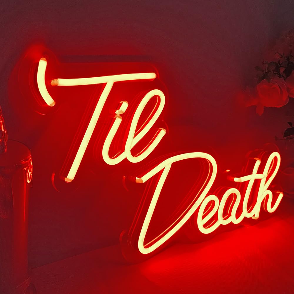 JXIN Til Death Neon Sign for Wall Decor, Til Death LED Neon Light Signs for Wedding Engagement Birthday Anniversary Proposal Party Bedroom Office,