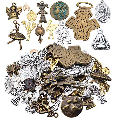 Aylifu Colección de Encantos Hadas,100 Gramo Estilos Mixtos Encantos Dijes Ángel Buda Chicas Acero Inoxidable para Hacer Joyas Artesanías,45-70 Piezas