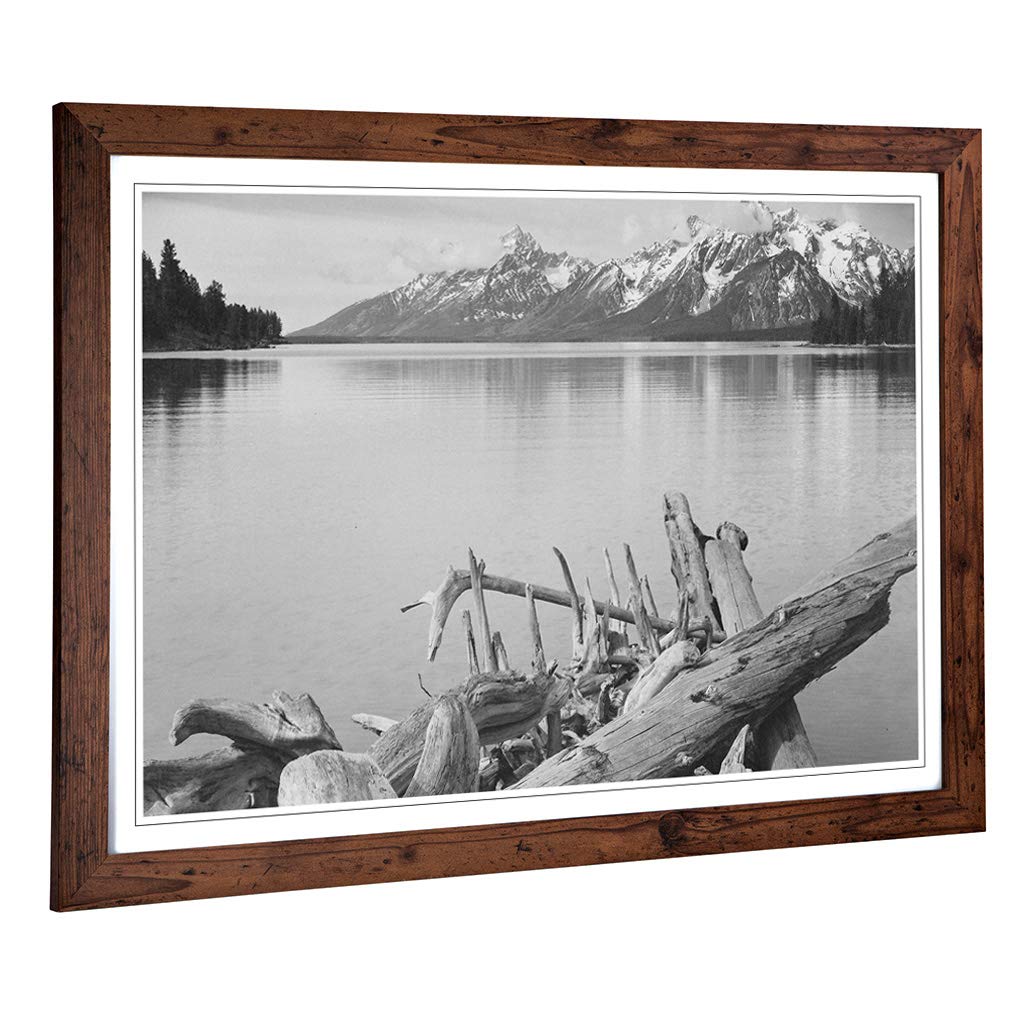 Big Box Art Framed Print of Ansel Adams Jackson Lake in Grand Teton Wyoming Design | Wall Art Picture| Home Decor for Kitchen, Living Room, Bedroom, Hallway, Walnut, A2 / 24.5x18 Inch / 62x45cm