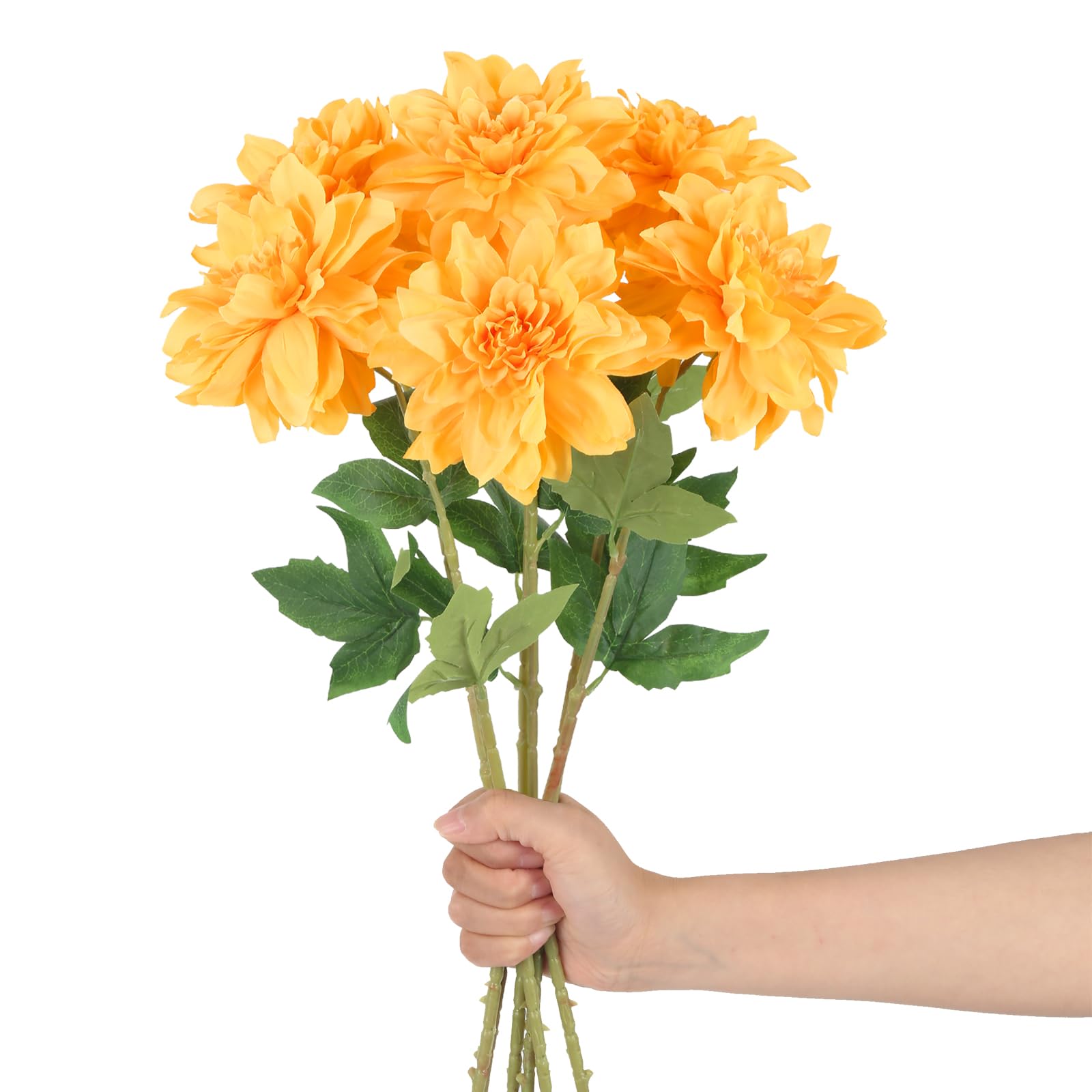 Lot de 6 dahlias artificiels jaunes de 60 cm avec tiges pour fête de mariage, centres de table, arrangements et bouquets (jaune)