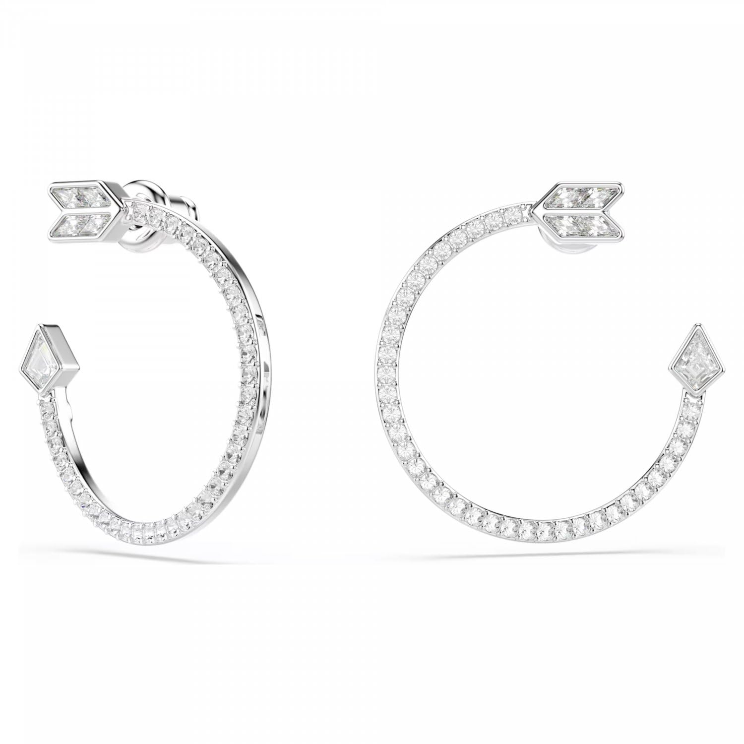 Swarovski Orecchini a cerchio Idyllia, Taglio misto, Freccia, Bianchi, Placcato rodio