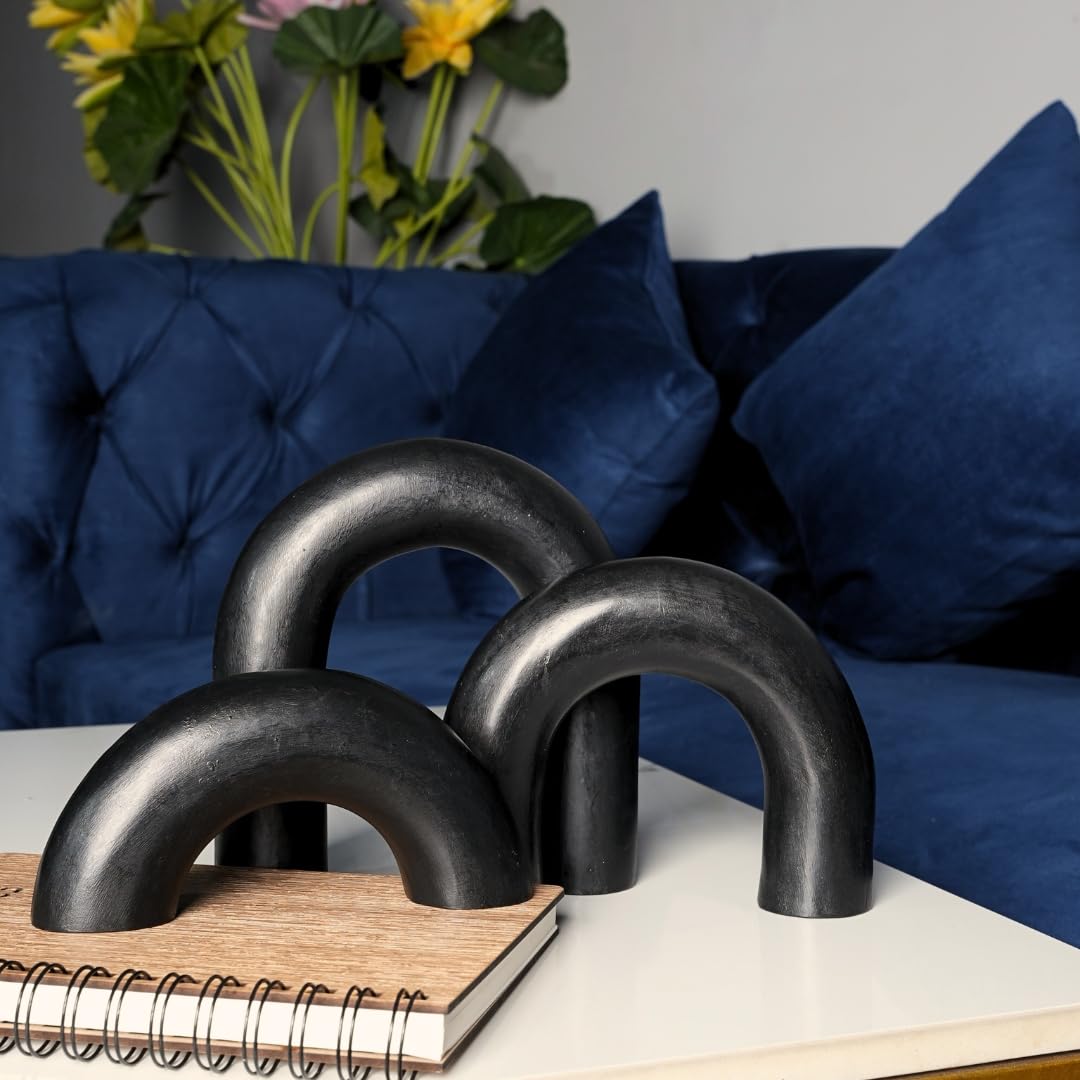 Homebia Designs Decorative Wood U Shape Set of 3 - Large - 6.5 Inch, Medium - 5 Inch, Small - 3 Inch - Black