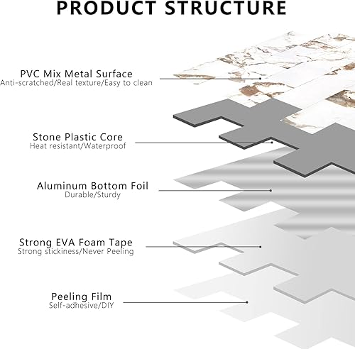 Miniatura 6 de STICKGOO 10 hojas de salpicaduras para despegar y pegar, panel de pared compuesto de aluminio 3D, calcomanías de azulejos de metro blanco Bélgica