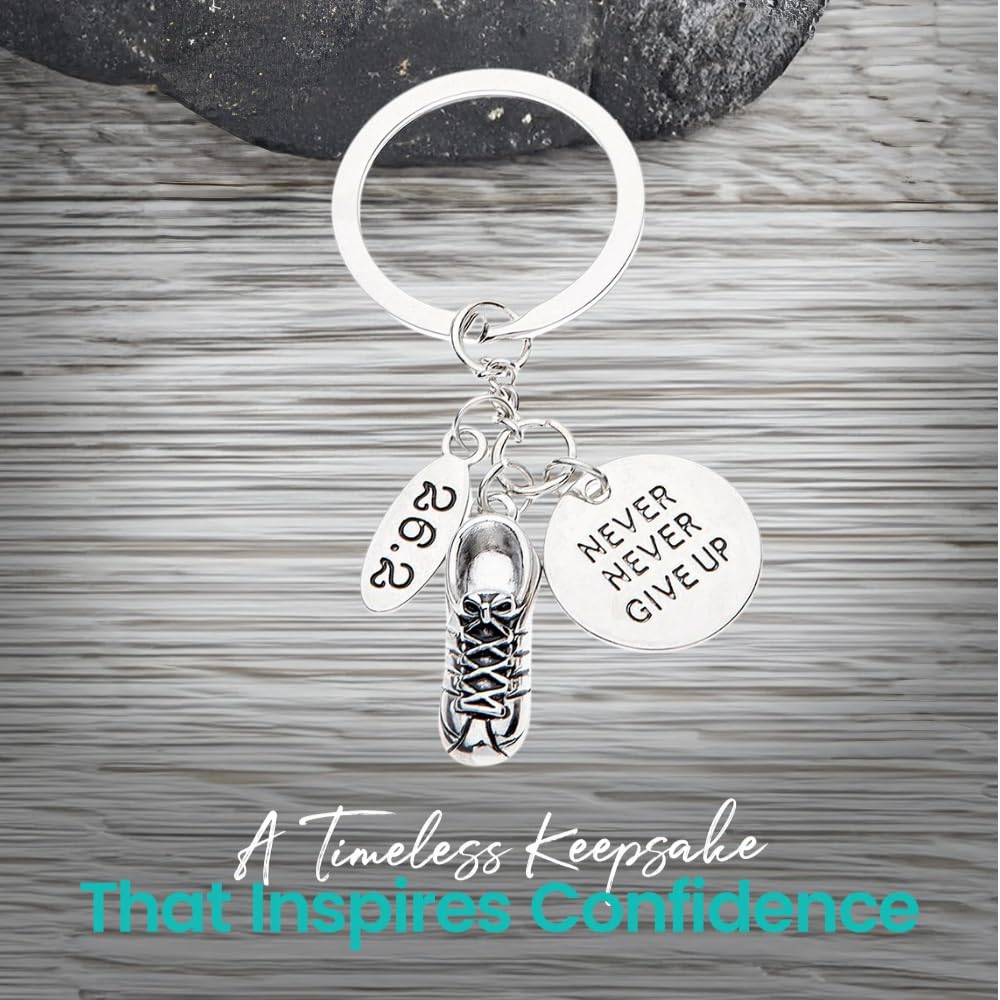 Infinity Collection Marathon Gifts - Never Give Up Runner Keychain, Running Jewelry, Marathon Jewelry, 26.2 Keychain