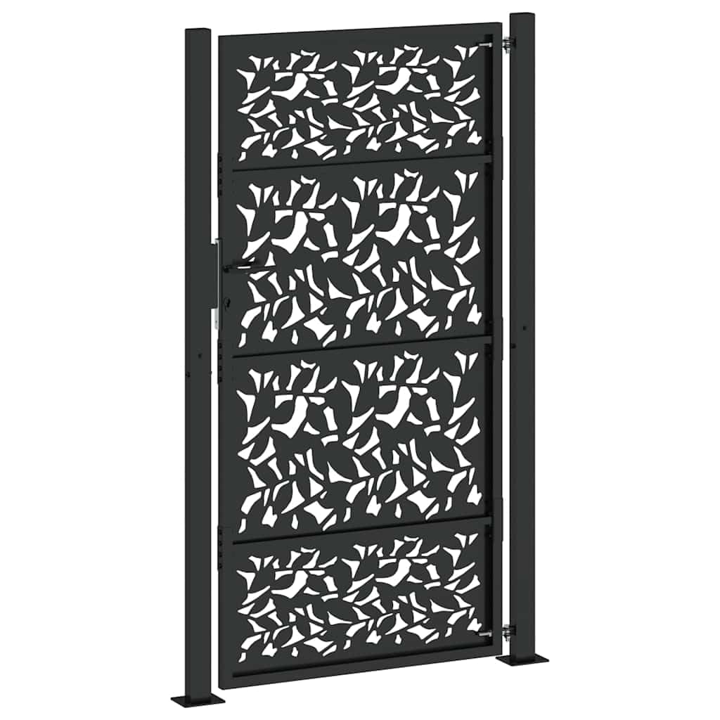 vidaXL Brama ogrodowa czarna 100x175 cm stalowy wzór liścia