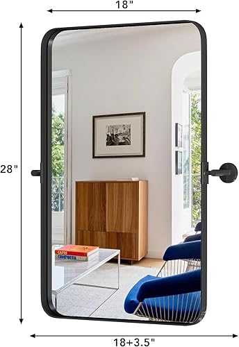 Miniatura 2 de Espejo de tocador pivote negro, espejo de baño de 18 x 28 pulgadas, espejo de pared rectangular grande inclinable para decoración moderna,
