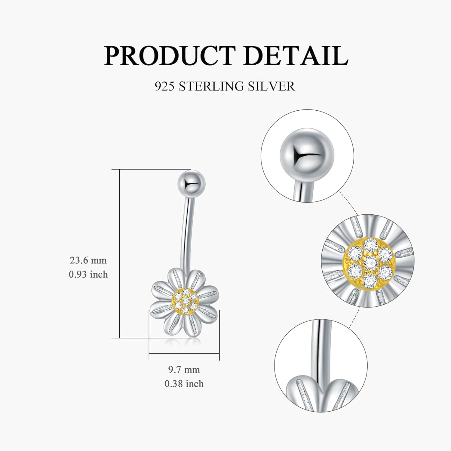 Daisy Belly Button Ring Sterling Silver Daisy Flower Belly Ring 14G Daisy Navel Jewelry Gifts for Women - Image 3