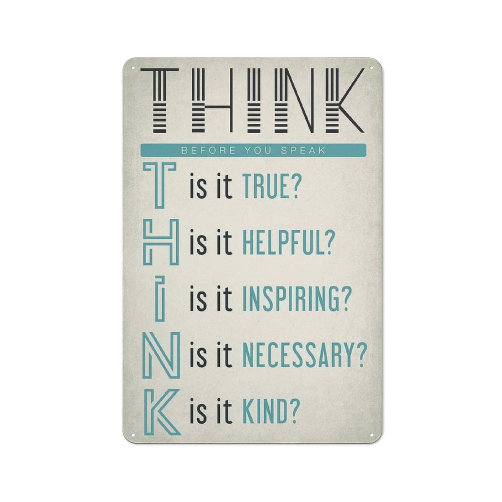 Pibonto Women's Wall Art Vintage Metal Tin Sign Keep Calm Collection Think Before You Speak,True,Helpful,Inspirational,Necessary,Kind And Motivational Poster For School,Classroom,Playroom Decor 5.5X8 Inches