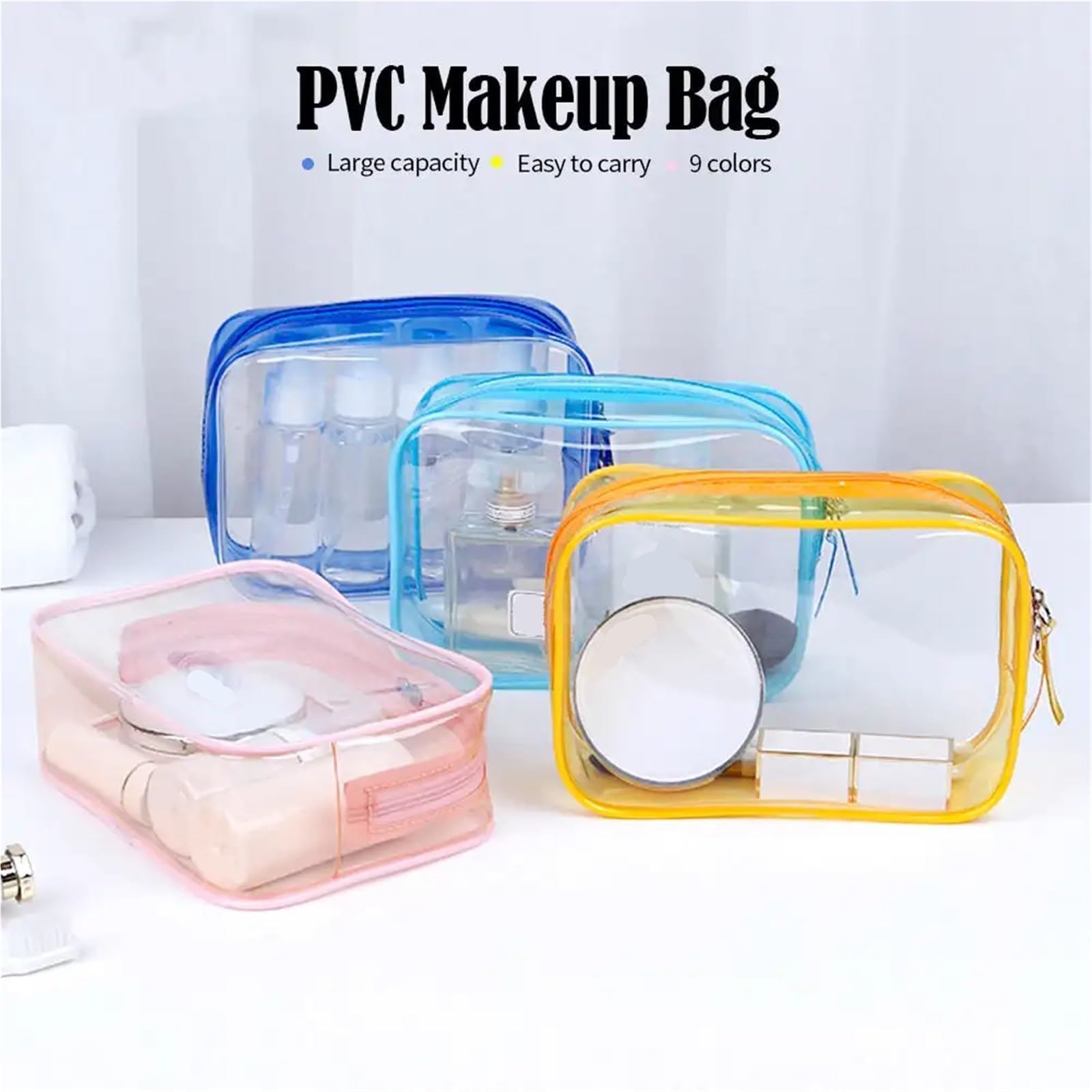 Reise-Kosmetiktasche 2 Stück Reise-Aufbewahrungstasche, Kosmetiktaschen, PVC, wasserdicht, transparent, große Kapazität, Kunststoff-Reißverschluss, Kulturbeutel, tragbarer Make-up-Beutel(Coffee)