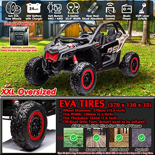 sopbost Licensed BRP CAN-AM Maverick X3 24V Kids UTV 2 Seater Ride On Car with Remote Control 4WD Off-Road Buggy SxS Electric Vehicle, EVA Tires Wheels, Music Play, Black