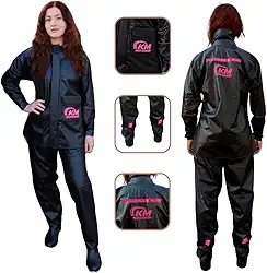 Capa de chuva Feminina PVC KM Motoshop Leve Resistente Flexivel Impermeável Moto Motociclista Preta com detalhes rosa