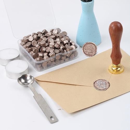 Miniatura 2 de Juego de 300 cuentas de cera de sellado dorado champán para sello de cera con velas y cuchara de fusión, perfecto para tarjetas de Navidad,