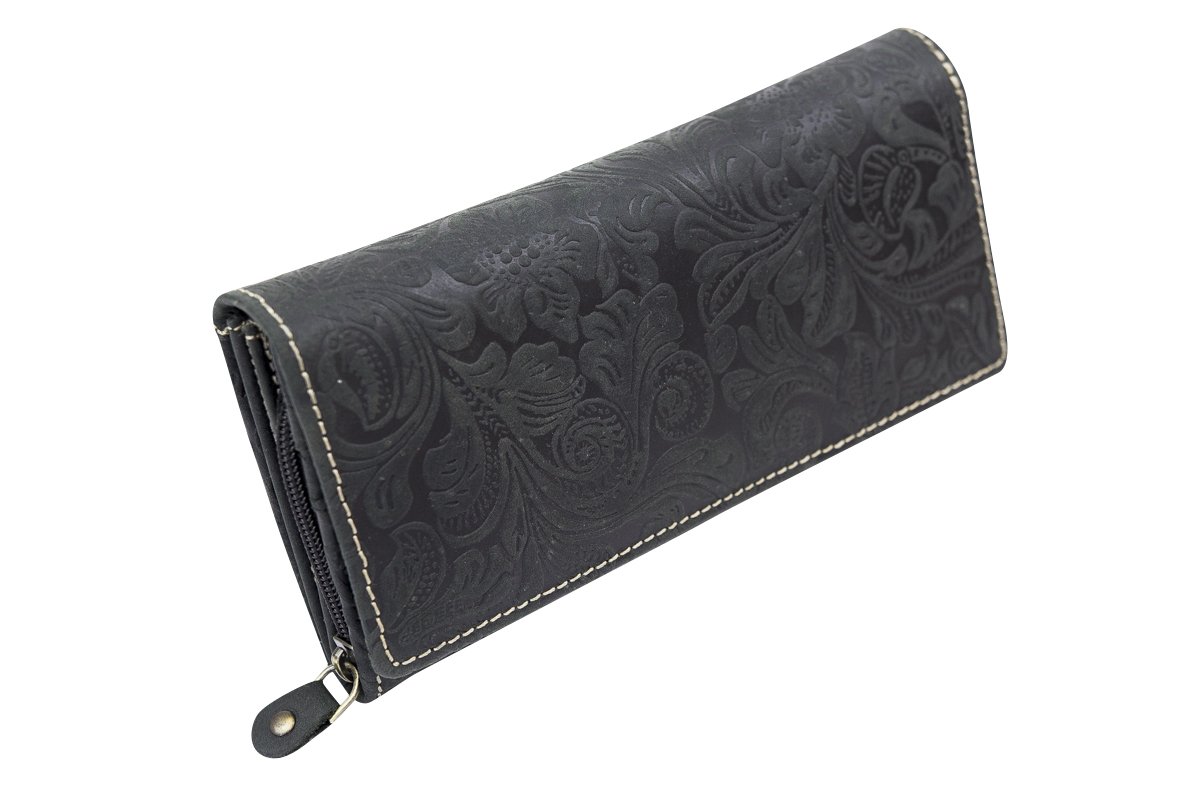 LEAS damesportemonnee natuurlijk echt leer, donkerbruin vintage collectie