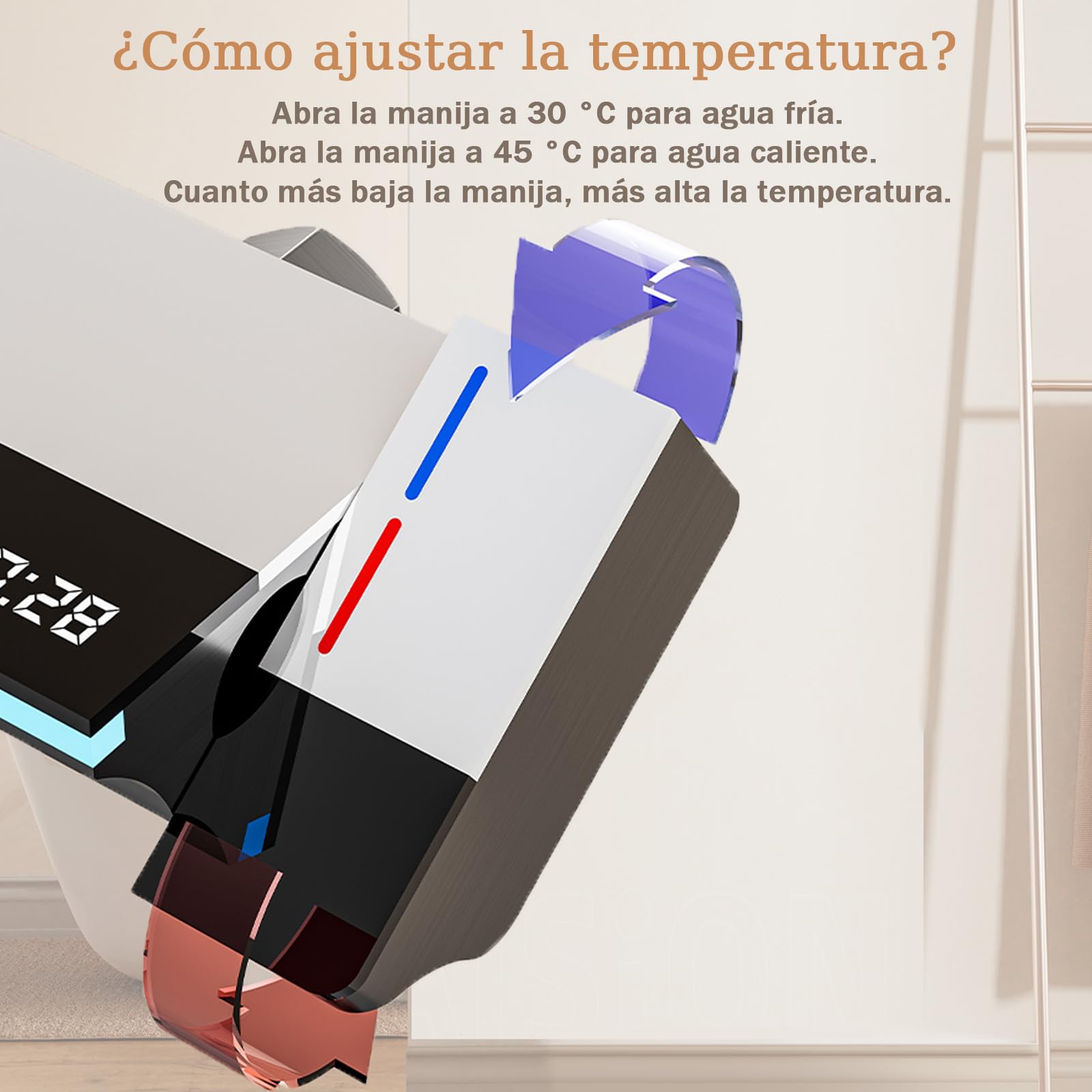 Columna de Ducha 4 en 1 con Pantalla LED Digital, Sistema de Ducha con Lluvia XL, Cascada, Ducha de Mano, Grifo, Altura Ajustable, Sin Electricidad, Luz LED Azul Ideal para Baño Familiar Moderno