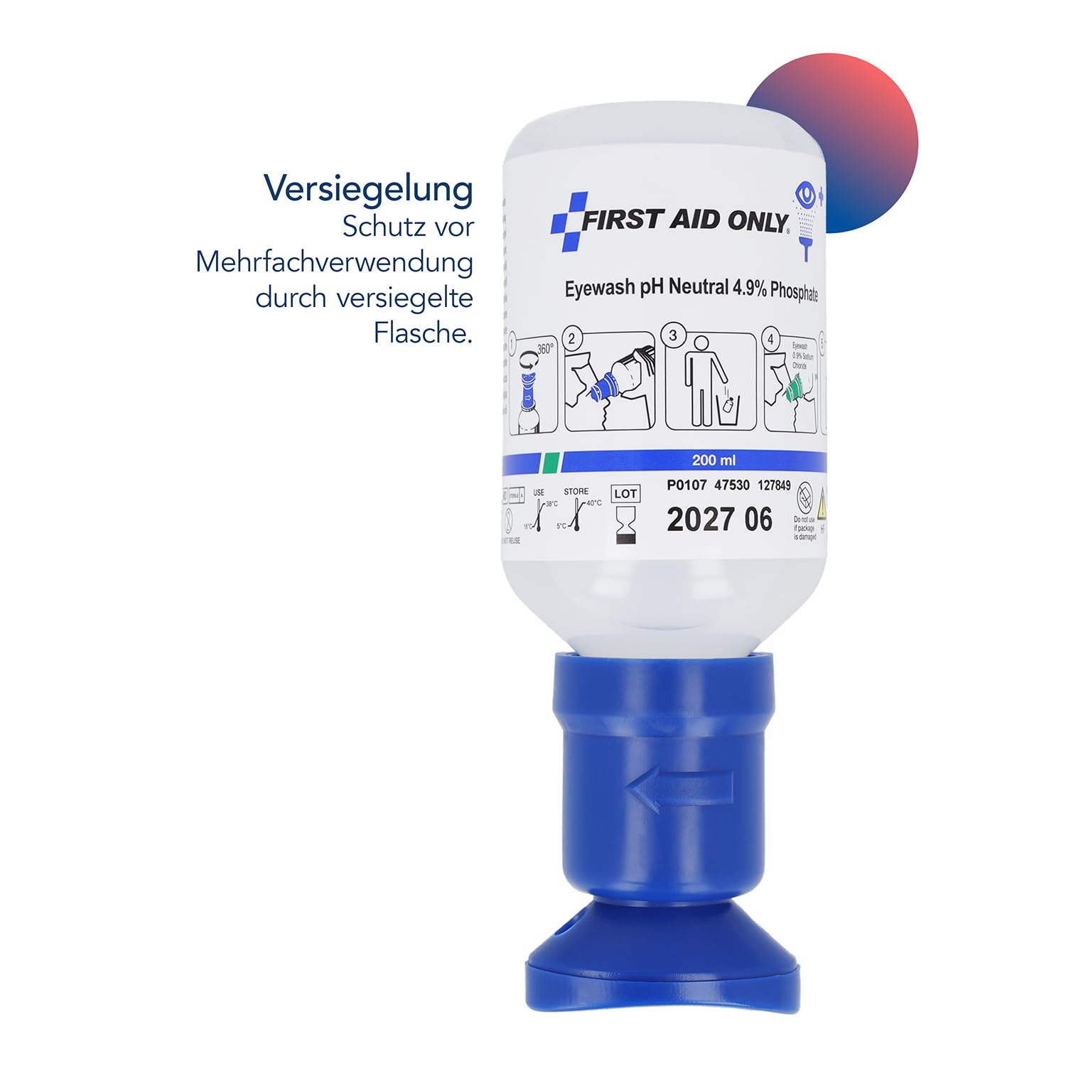 First Aid Only Augenspülstation in Wandbox inkl. Augenspüllösungen | Staubdichte Augen-Notfallstation mit Augenduschen 500ml Kochsalzlösung (0,9%) & 200ml Phosphatpufferlösung (4,9%) | P-44010 00