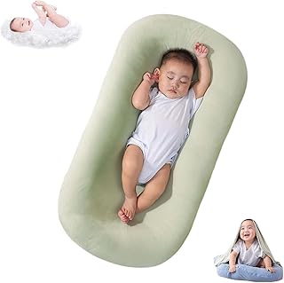 Baby Lounger 0-24 Months, Newborn Lounger Nest Sleeper, Snuggle Me Lounger for Baby, Baby Lounger for Newborn, Soft Organic Cotton Breathable Lounger Pillow for Infants (Green Baby Lounger)