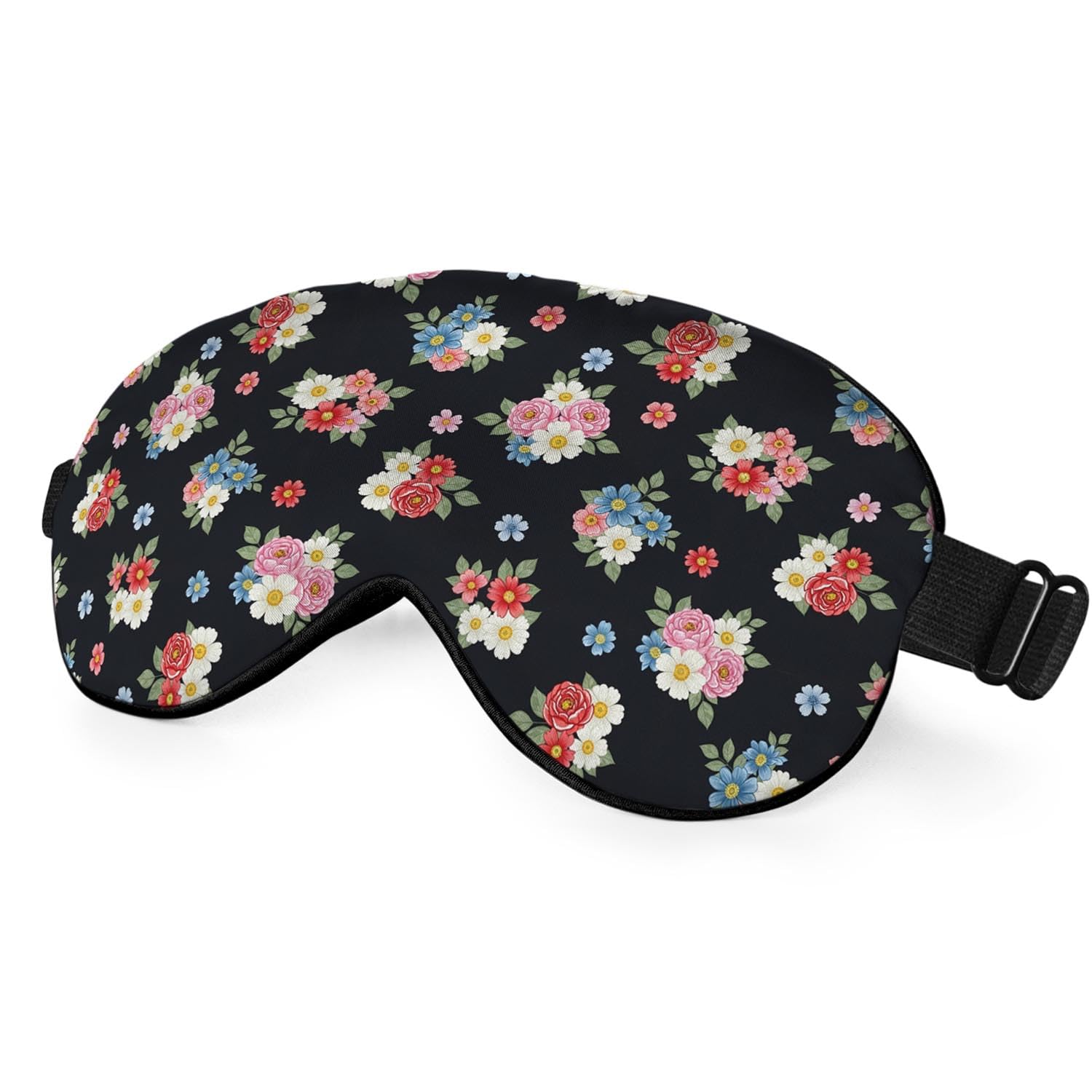 NOHSHE Small Floral Sleep Mask Eye Mask White Pink Bouquet Wildflowers Floral Pattern Sleep Mask Light Blocking Adjustable Smooth Soft Eye Masks for